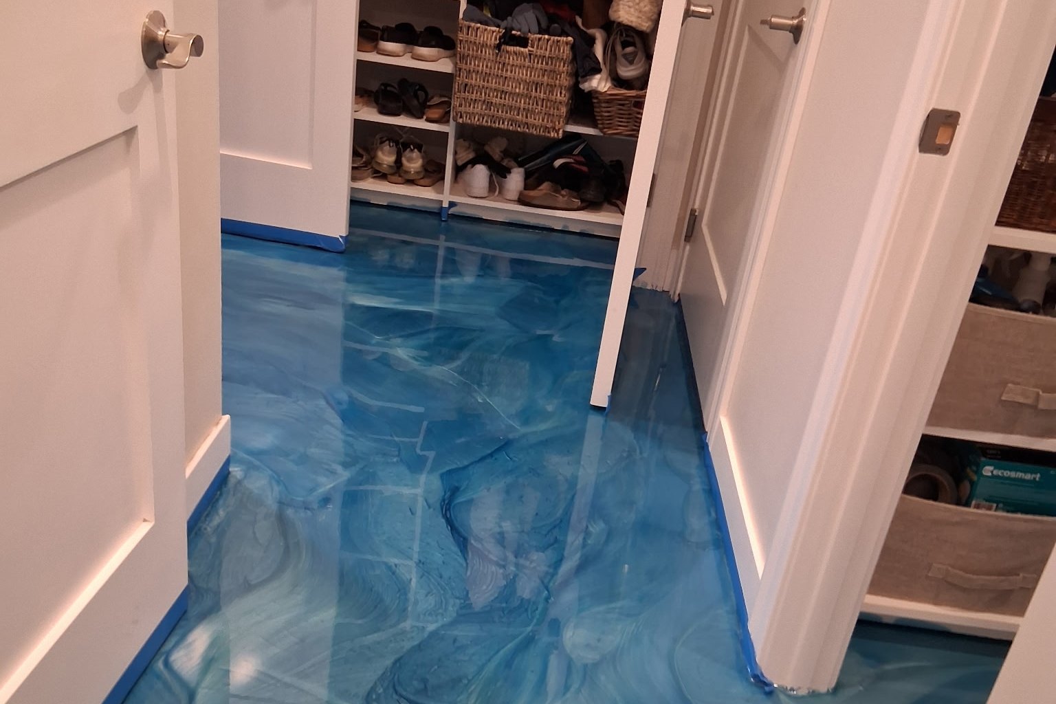 A finished flake floor with the light across it